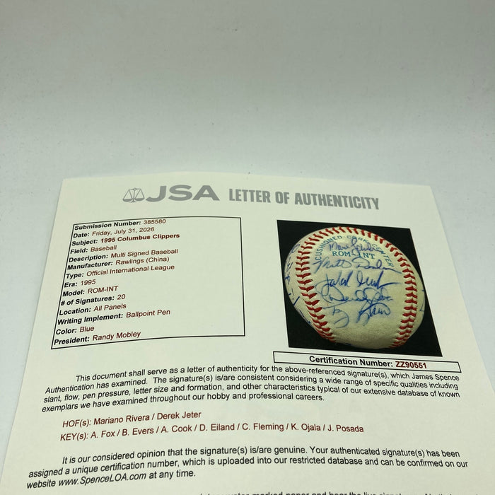 Derek Jeter Mariano Rivera Pre Rookie 1995 Columbus Clippers Signed Baseball JSA