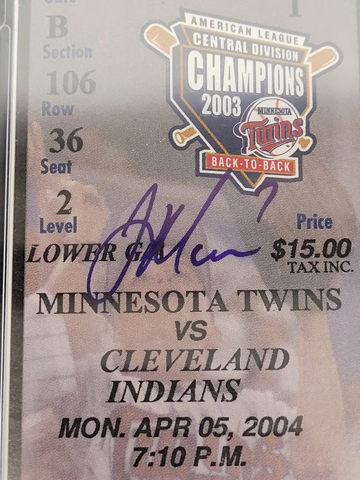 Joe Mauer Signed 2004 MLB Debut Full Ticket PSA Auto 10 Gem Mint April 5, 2004