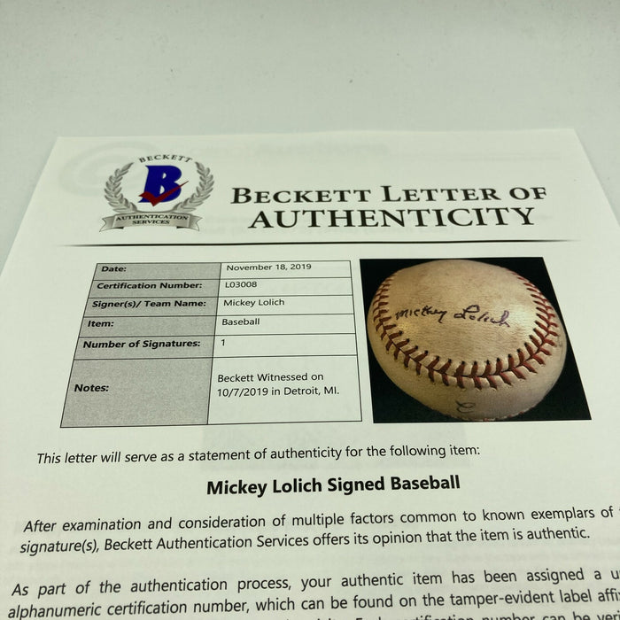 Mickey Lolich Signed Career Win No. 165 Final Out Game Used Baseball Beckett COA