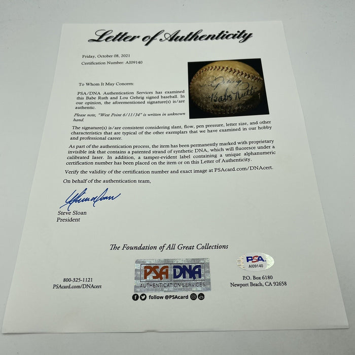 Stunning Babe Ruth & Lou Gehrig Signed American League Baseball PSA DNA & JSA