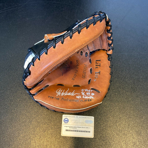 Jorge Posada "3 Peat 1998-2000 W.S. Champs" Signed Game Model Glove Steiner COA