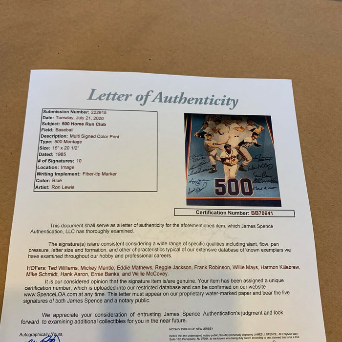 Nice Mickey Mantle Ted Williams 500 Home Run Club Signed Large Photo 10 Sigs JSA