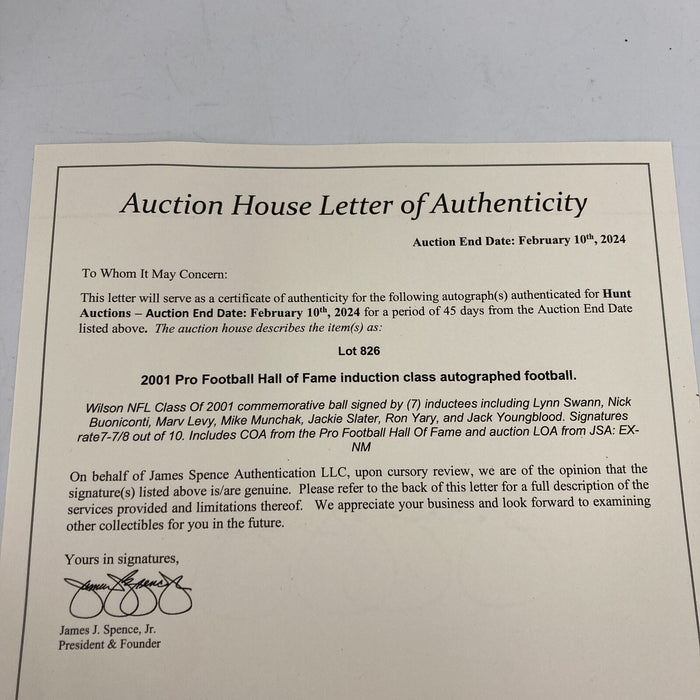 2001 NFL Hall Of Fame Induction Class Signed Football Marv Levy Lynn Swann JSA