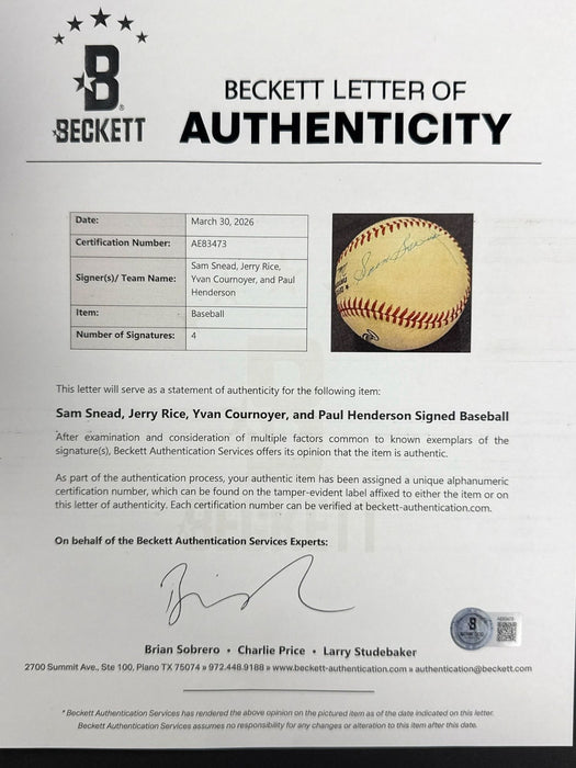 Rare Sam Snead Signed Baseball PGA Golf Legend Beckett COA