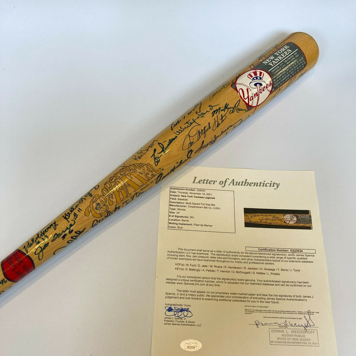 The Finest New York Yankees Legends Signed Bat 50+ Sigs Derek Jeter Rivera JSA