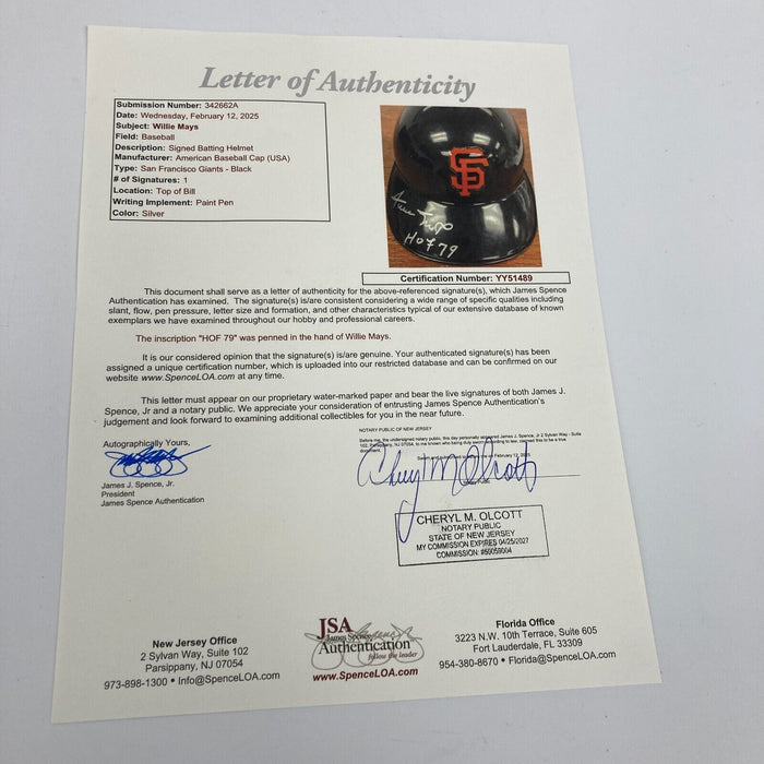 Willie Mays HOF 1979 Signed Authentic San Francisco Game Giants Helmet JSA COA