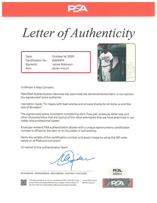 Stunning Jackie Robinson Signed Large 12x14 Photo PSA DNA COA Great Inscription!