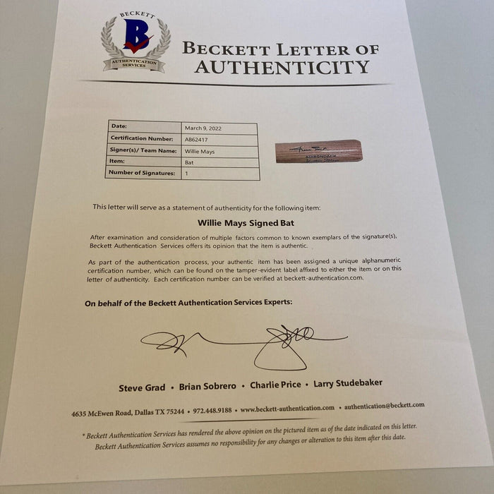 Willie Mays Signed Adirondack Game Model Baseball Bat With Beckett COA