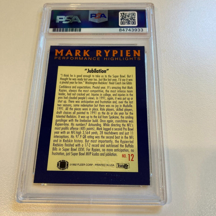 Rare 1992 Fleer Mark Rypien RC Signed Promo Card With Fleer Stamp PSA DNA