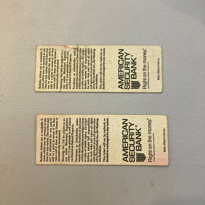 Lot Of (2) Washington Redskins VS Chicago Bears December 9, 1990 Tickets NFL