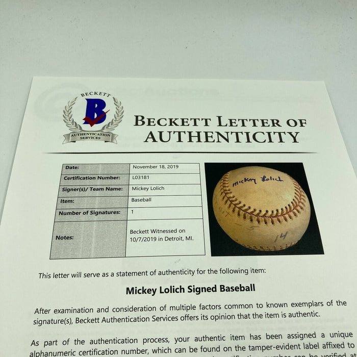 Mickey Lolich Signed Career Win No. 193 Final Out Game Used Baseball Beckett COA