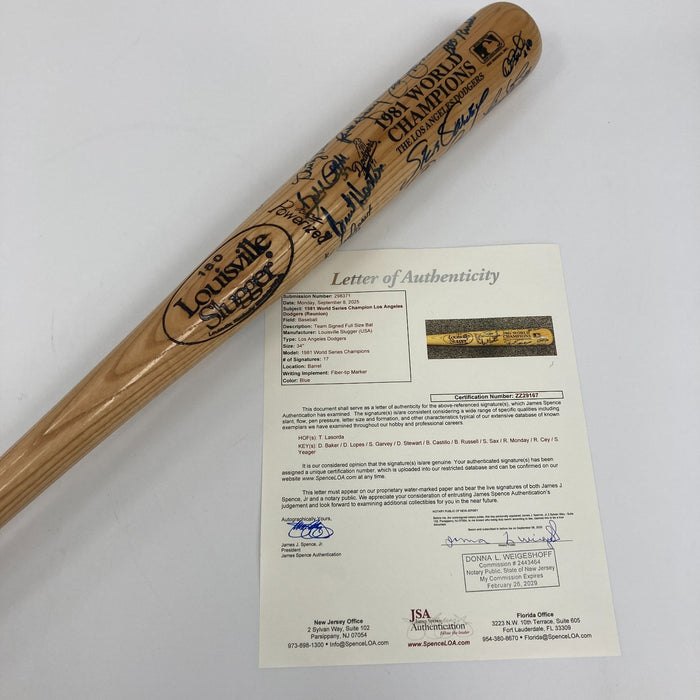 1981 Los Angeles Dodgers World Series Champs Team Signed Baseball Bat  JSA COA