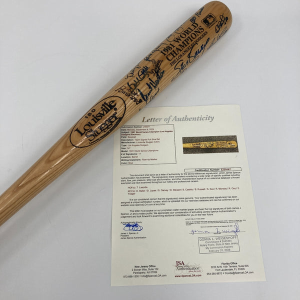1981 Los Angeles Dodgers World Series Champs Team Signed Baseball Bat  JSA COA