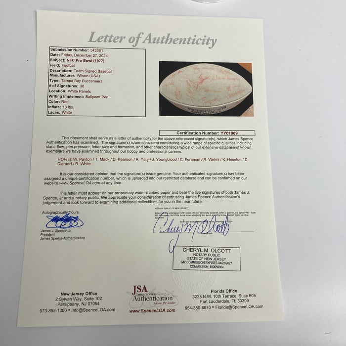 Walter Payton 1977 NFL Pro Bowl NFC Team Signed Football JSA COA