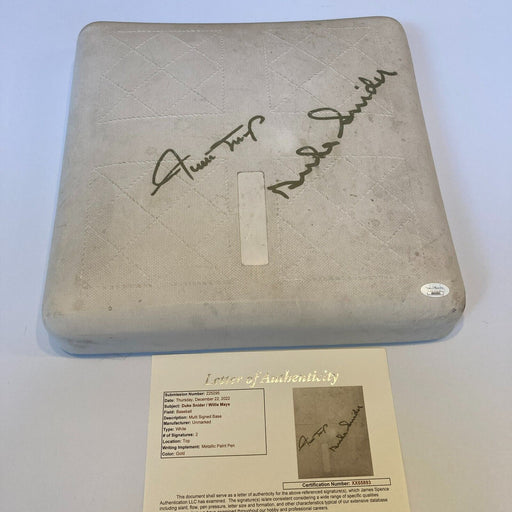 Willie Mays & Duke Snider Signed Vintage Baseball Base With JSA COA