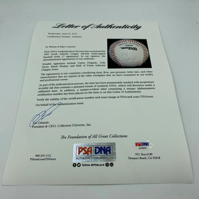 Extraordinary 1991 Chipper Jones Pre Rookie All Star Team Signed Baseball PSA