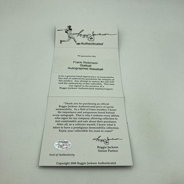 Frank Robinson Signed Heavily Inscribed Career STAT Baseball Reggie Jackson COA