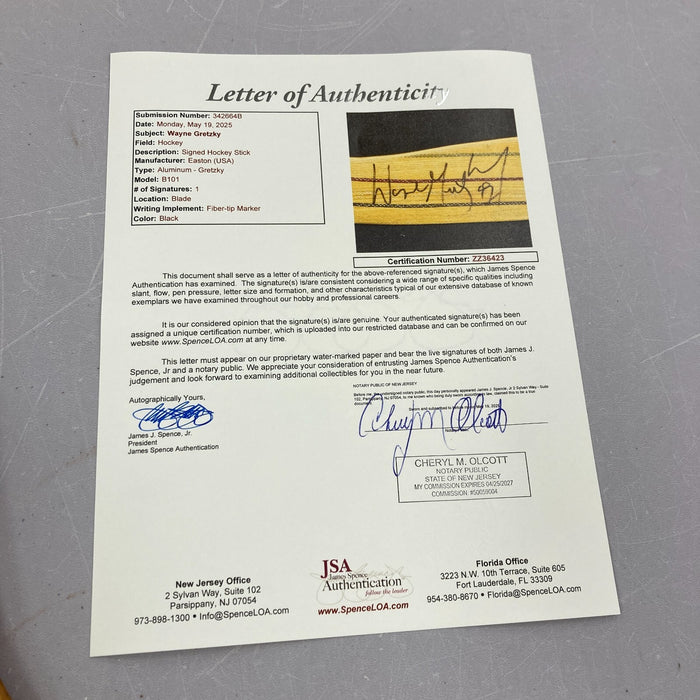 Wayne Gretzky Signed Easton Game Model Hockey Stick JSA COA