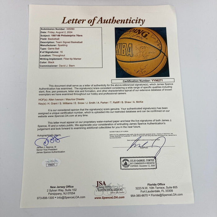 1997-98 Philadelphia 76ers Team Signed Game Basketball Allen Iverson Rookie JSA