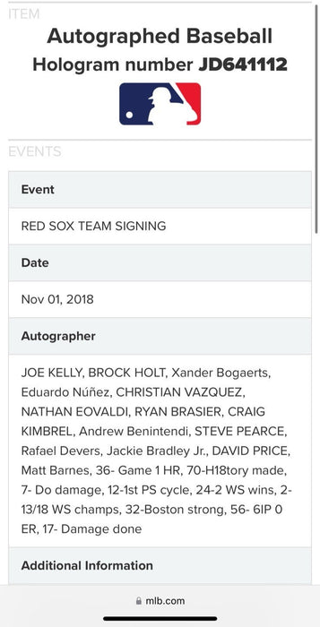 2018 Boston Red Sox World Series Champs Team Signed Baseball Fanatics #8/18