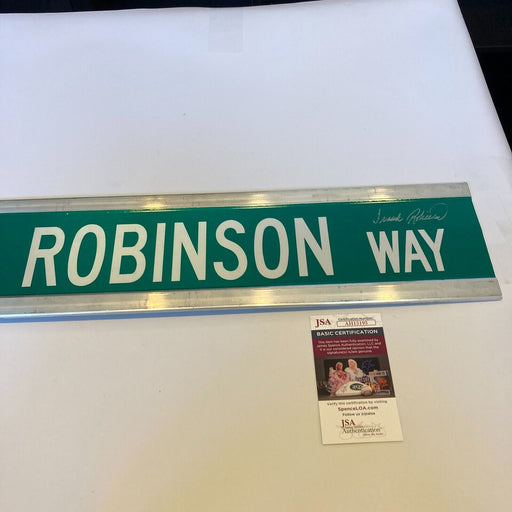 Frank Robinson Twice Signed 6x30 Street Sign Frank Robinson Way JSA COA