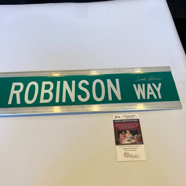 Frank Robinson Twice Signed 6x30 Street Sign Frank Robinson Way JSA COA