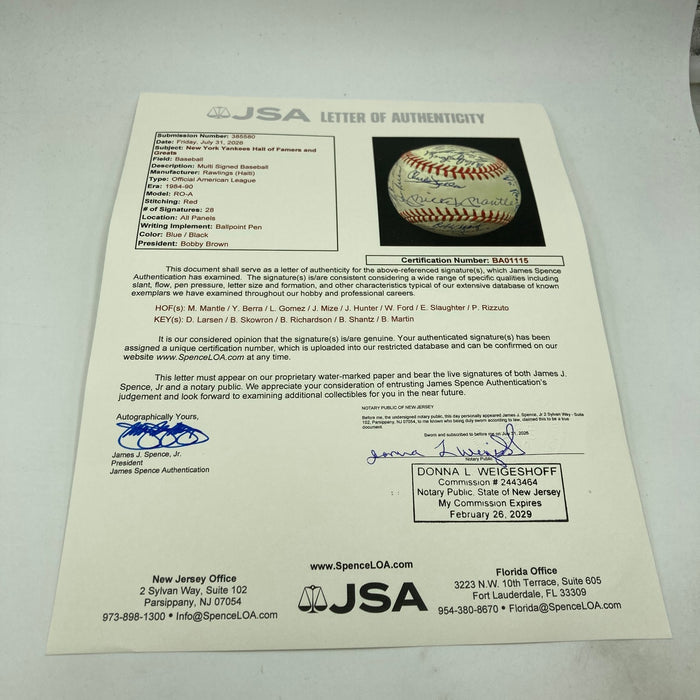 Mickey Mantle New York Yankees HOF Legends Multi Signed Baseball 28 Sigs JSA COA
