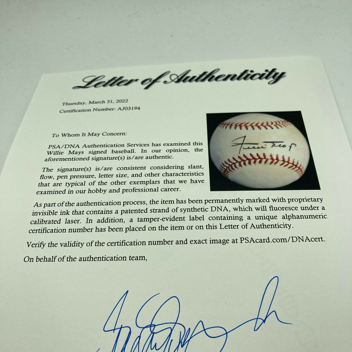Willie Mays Signed Vintage Official National League Baseball PSA DNA COA