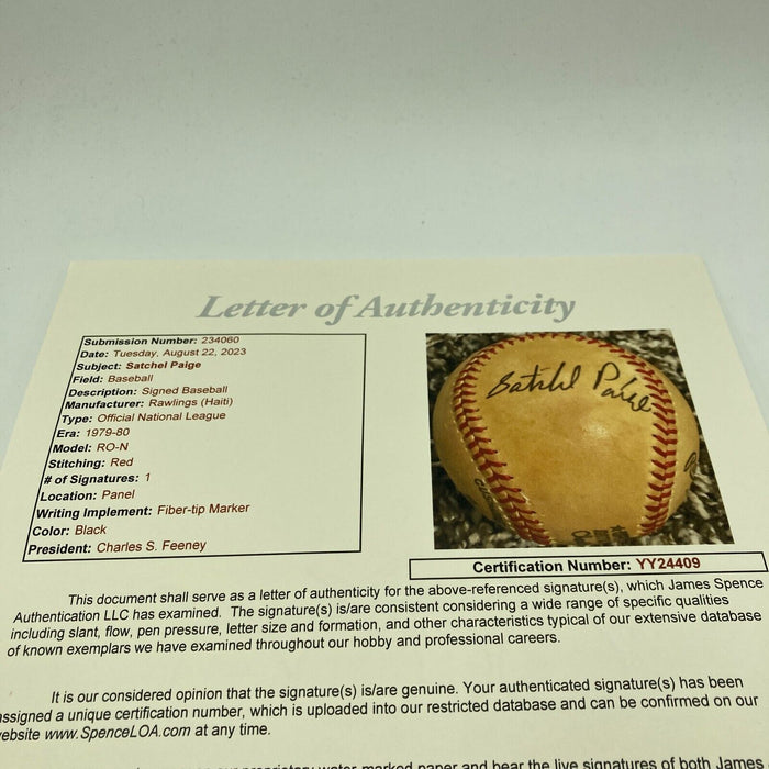Satchel Paige Single Signed Official National League (Feeney) Baseball JSA COA