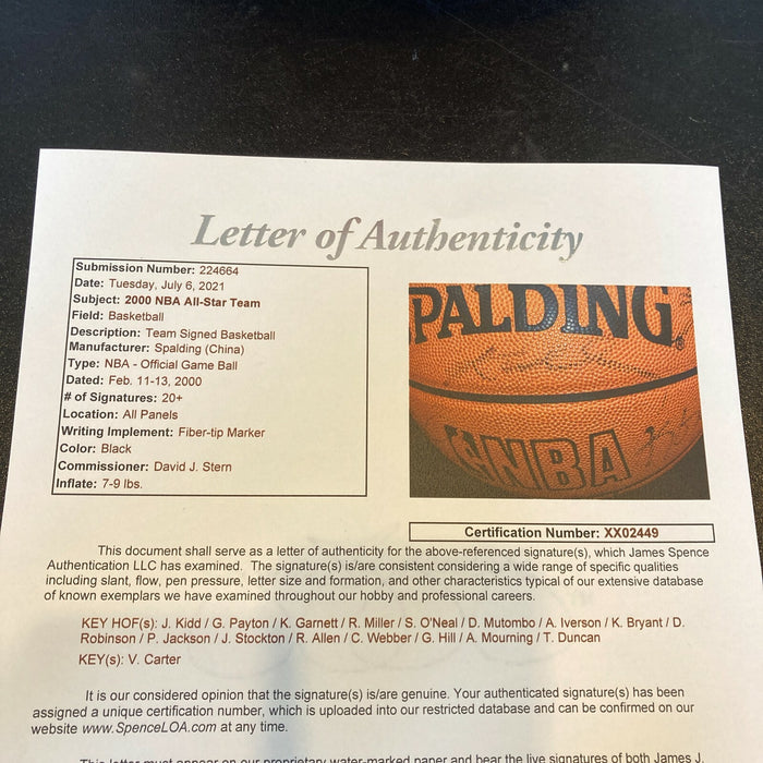 2000 All Star Game Signed Basketball Kobe Bryant Kevin Garnett Tim Duncan JSA