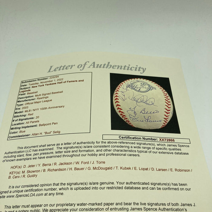 Derek Jeter Yogi Berra Reggie Jackson Yankees Legends Multi Signed Baseball JSA