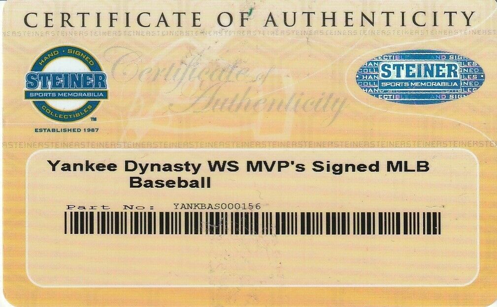 Derek Jeter Mariano Rivera Yankees Dynasty W.S. MVP's Signed Baseball Steiner