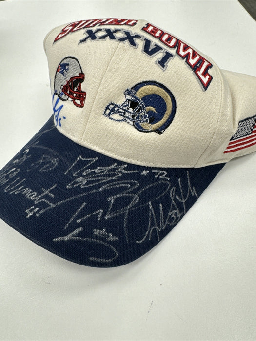 Tom Brady 2001 New England Patriots Super Bowls Champs Team Signed Hat Beckett