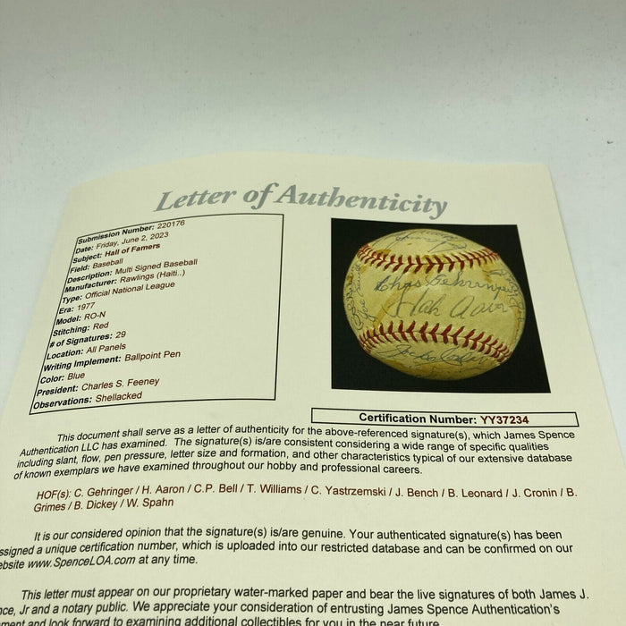 Ted Williams Hank Aaron Sandy Koufax Hall Of Fame Multi Signed Baseball JSA COA