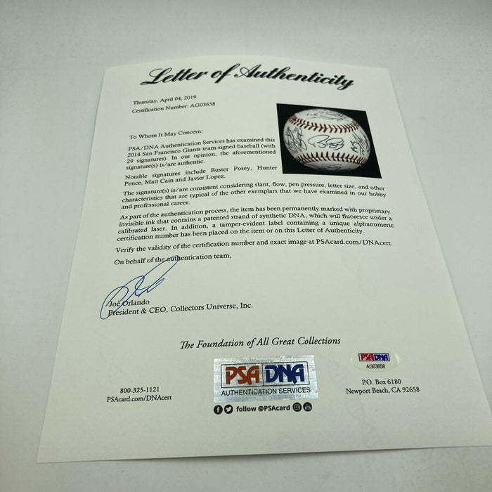 2014 San Francisco Giants World Series Champs Team Signed Baseball PSA DNA COA