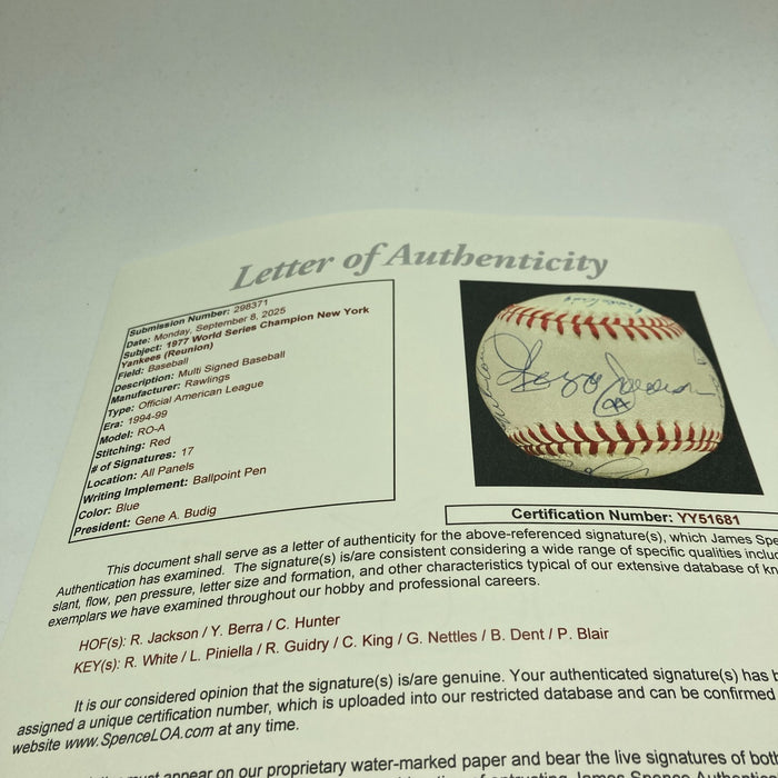 1977 Yankees World Series Champs Team Signed Baseball JSA COA