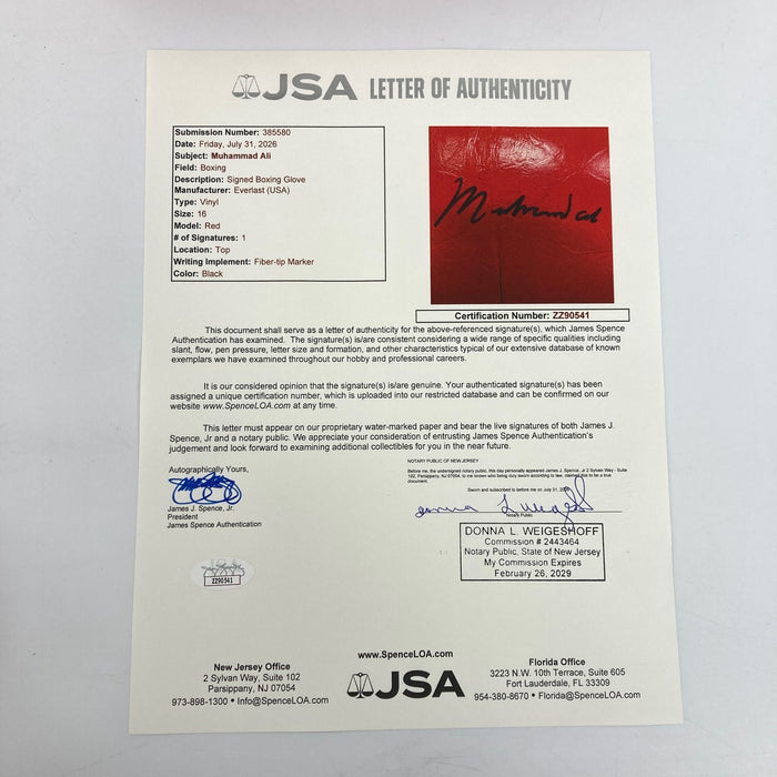 Muhammad Ali Signed Everlast Boxing Glove JSA COA