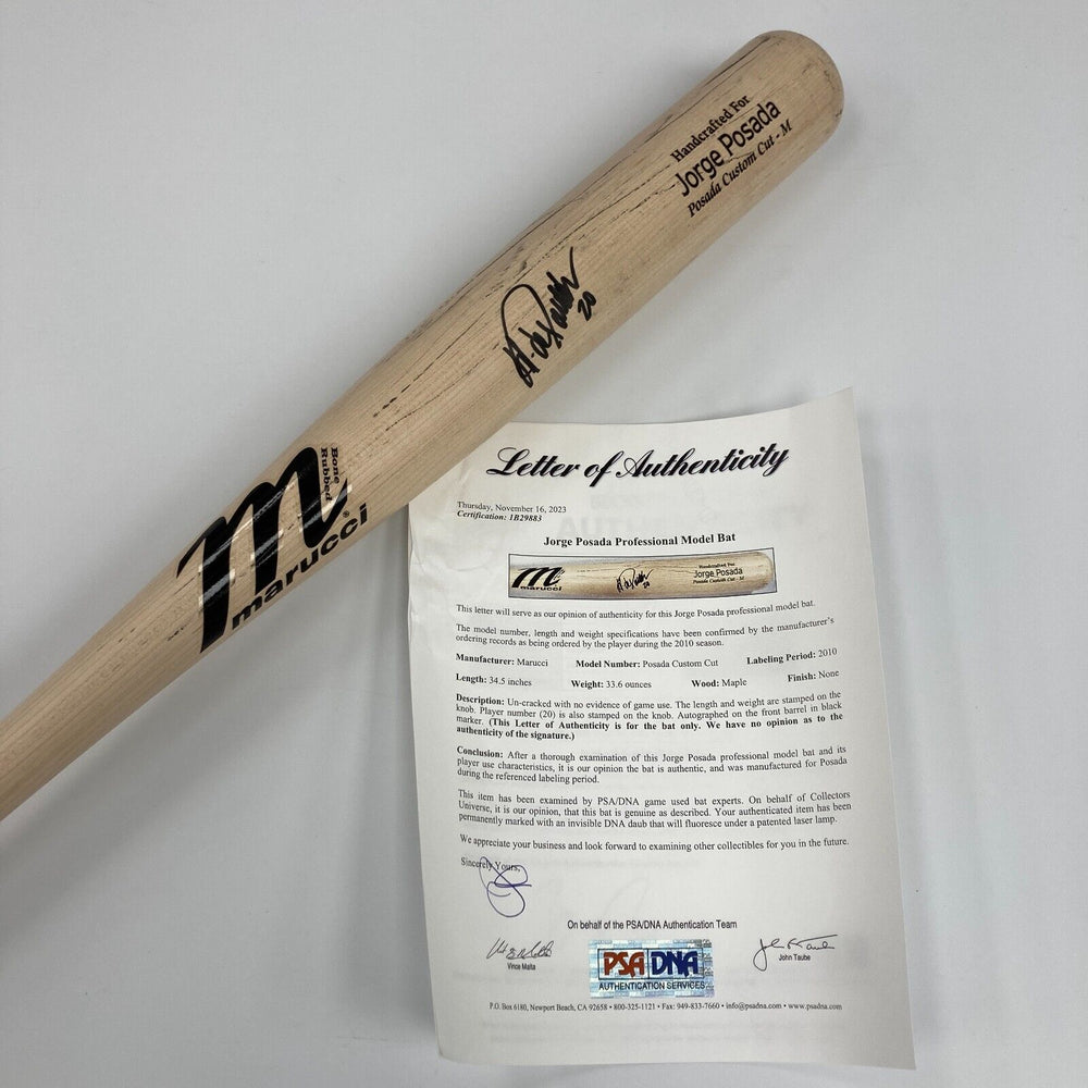 Jorge Posada Signed Marucci Custom Cut-M Game Issued Bat PSA DNA & Beckett COA