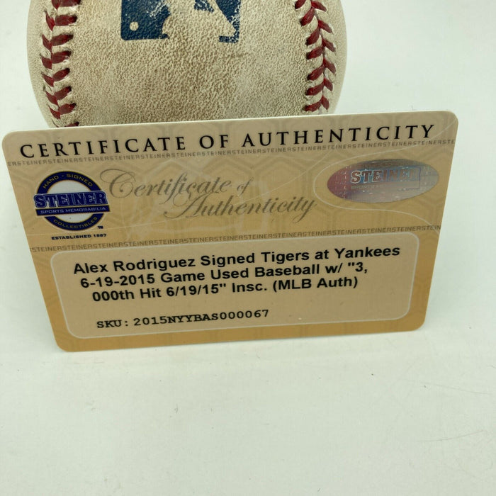 Incredible Alex Rodriguez 3,000 Hit Game Used Signed Inscribed Baseball Steiner