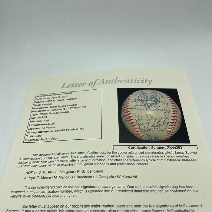 Beautiful 1949 St. Louis Cardinals Team Signed Baseball JSA COA