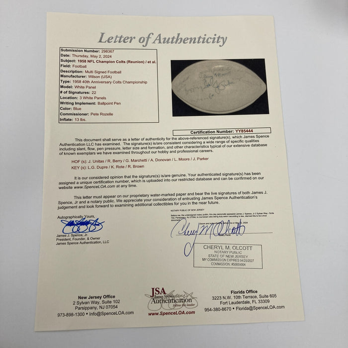 1958 Baltimore Colts NFL Champs Team Signed Football Johnny Unitas Estate JSA