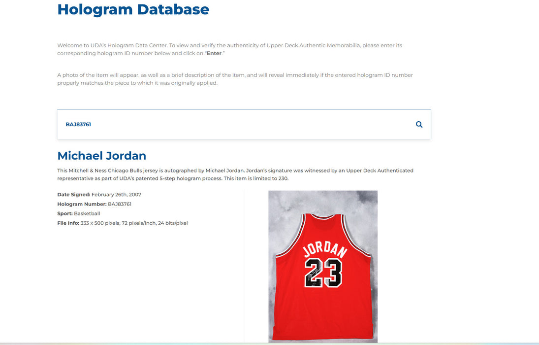 Michael Jordan Signed 1987 Chicago Bulls Jersey Upper Deck Archives JSA