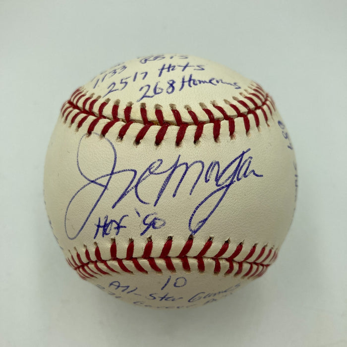 Joe Morgan Signed Heavily Inscribed Career STAT Baseball Reggie Jackson COA