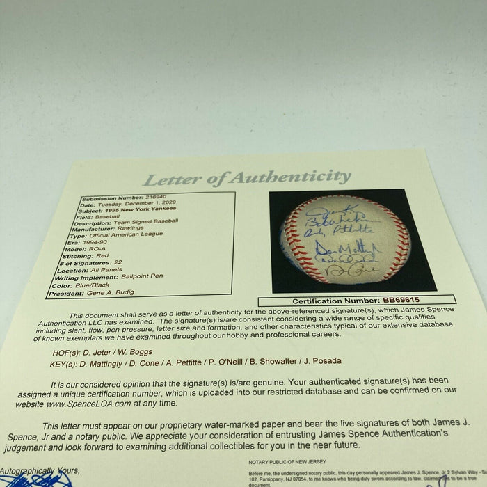 Derek Jeter Mariano Rivera Core Four Rookie 1995 Yankees Signed Baseball JSA