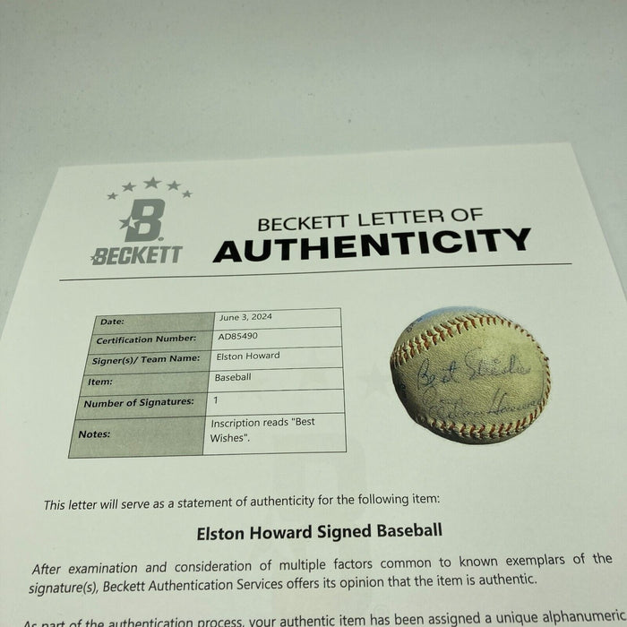 Elston Howard Single Signed Autographed Baseball Beckett COA