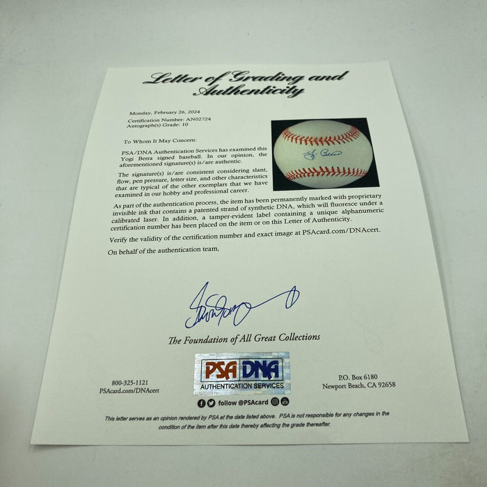 Yogi Berra Signed American League Baseball PSA DNA Graded 10 GEM MINT