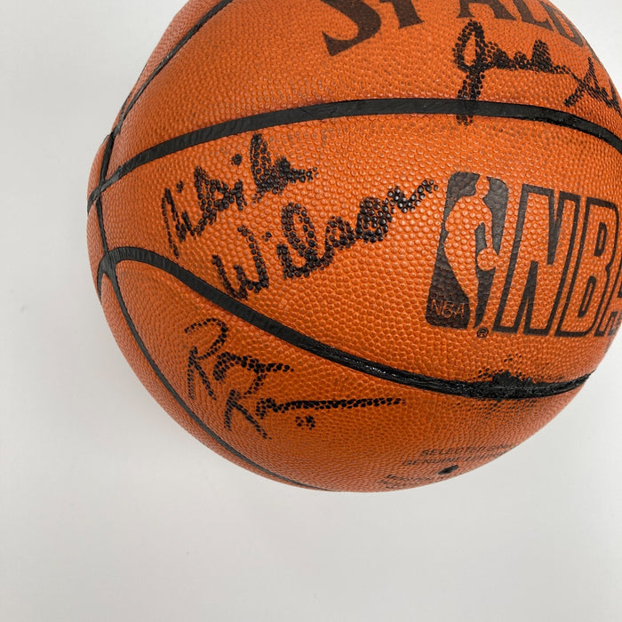 1987-88 Portland Trail Blazers Team Signed Game Used Spalding Basketball JSA COA