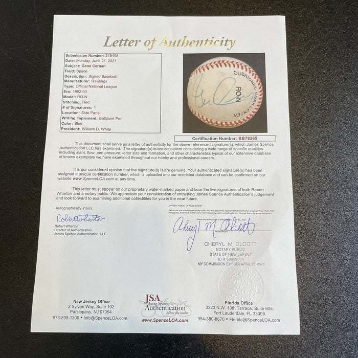 Gene Cernan Signed Autographed MLB Baseball NASA Apollo XVII JSA COA