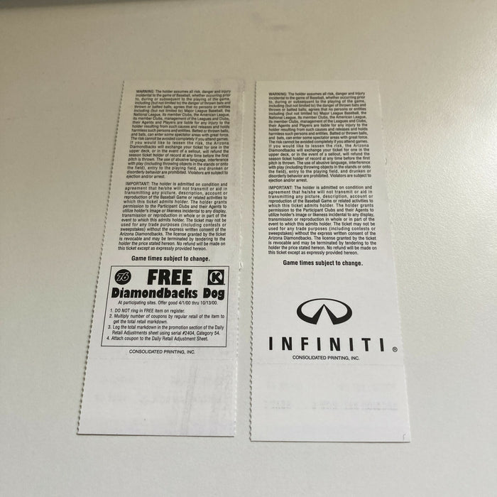 (2) Alex Cabrera MLB Debut First Game Original Ticket June 26, 2000
