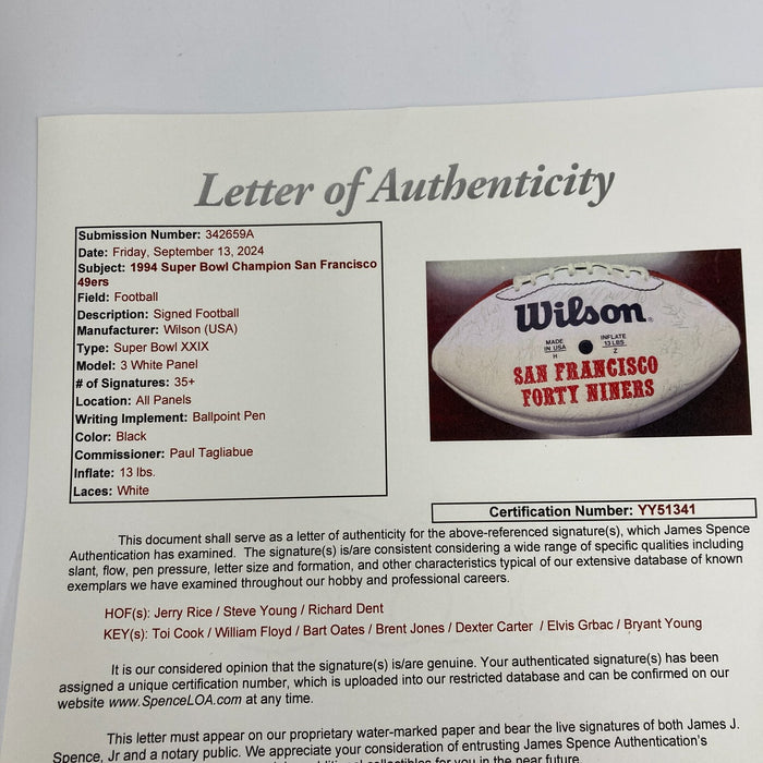 1994 San Francisco 49ers Super Bowl XXIX Champs Team Signed Football JSA COA